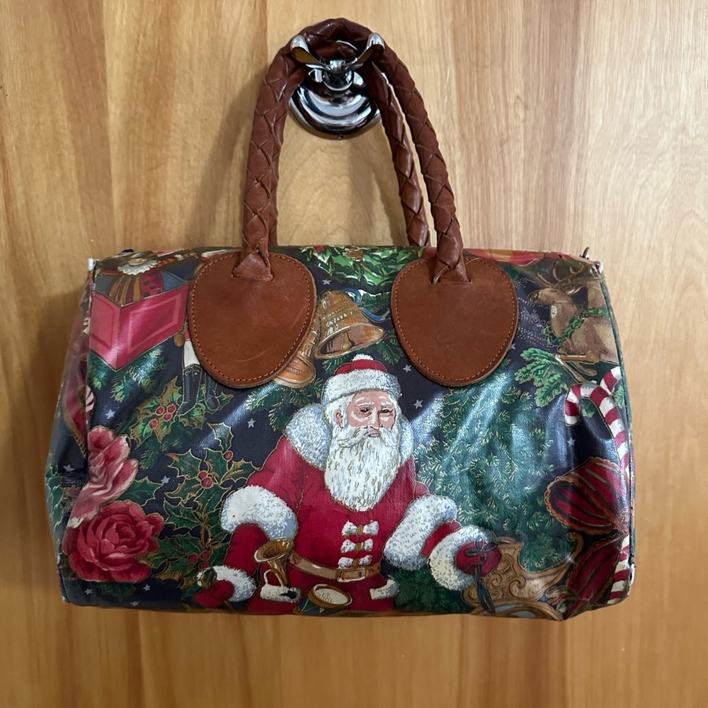 NORDIC HOUSE Designs NYC CHRISTMAS Handbag SANTA, Coated Canvas Leather Handle